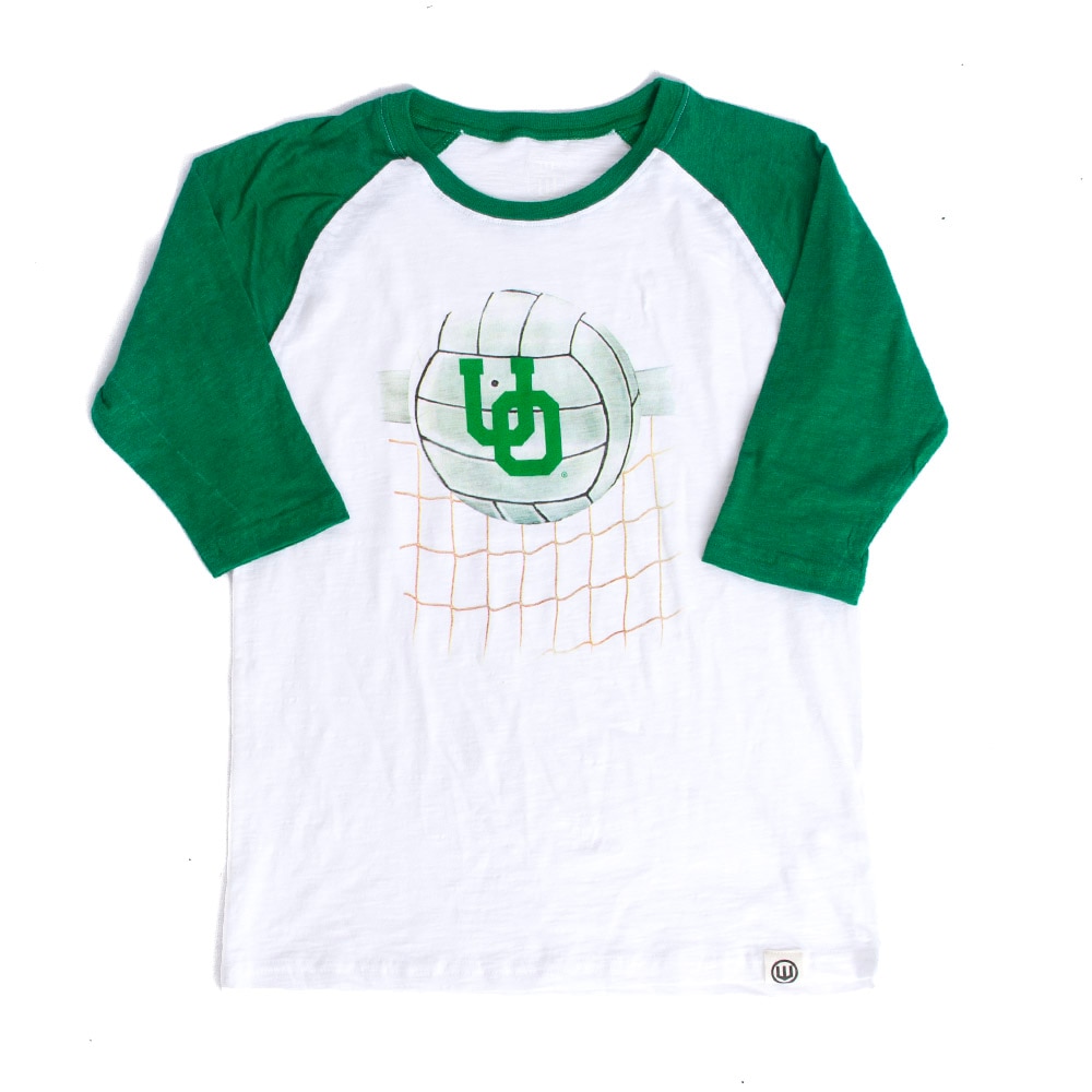 Interlocking UO, White, Raglan, Cotton, Kids, Youth, Volleyball, Wes and Willy, Volleyball, T-Shirt, 803279